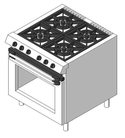 4 burner gas stove 3d model autocad